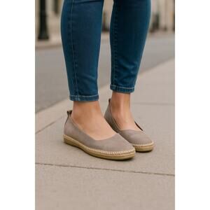 The FLEXX Espadrille Flat 7.5 Women Taupe Metallic Canvas Slip‑On Summer Shoes